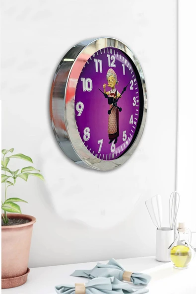 Kasva Concept Hediyelik 36 Cm Krom Metal Çizgi Teyze Duvar Saati - 4