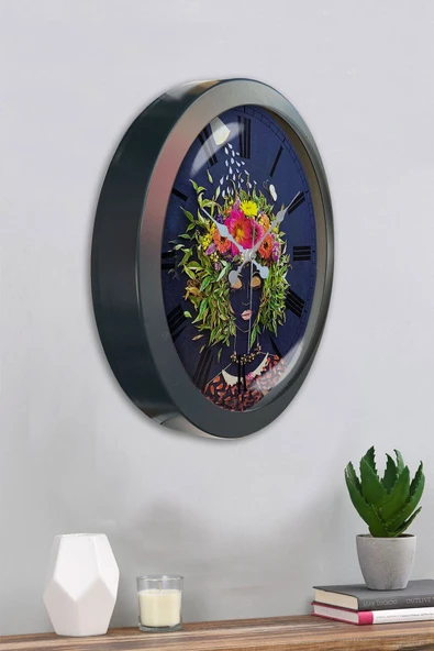 Kasva Concept Hediyelik 36 Cm Antrasit Metal Flowers Duvar Saati - 4