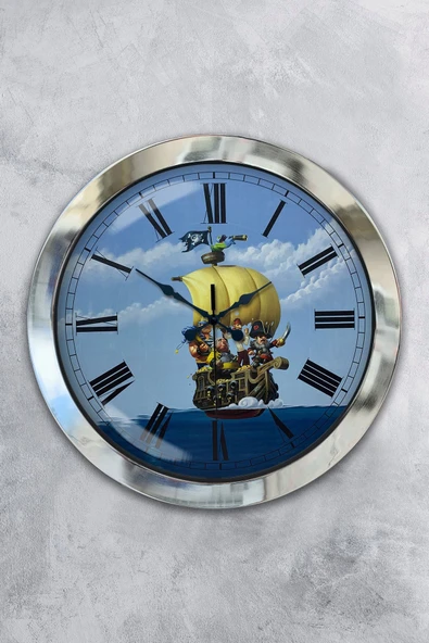 Kasva Concept Hediyelik 36 Cm Krom Metal Korsan Turizm Duvar Saati