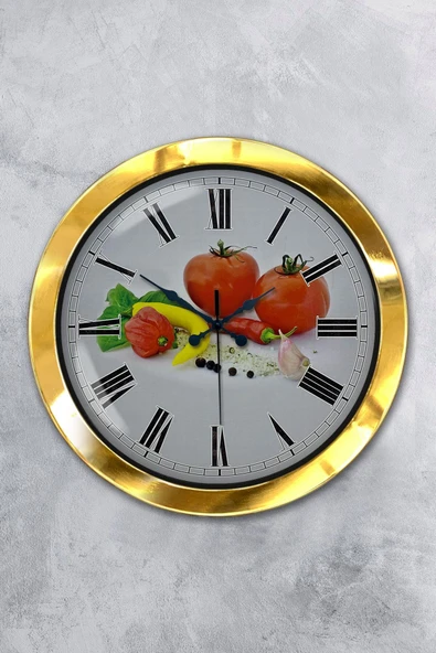 Kasva Concept Hediyelik 36 Cm Gold Metal Mutfak Duvar Saati
