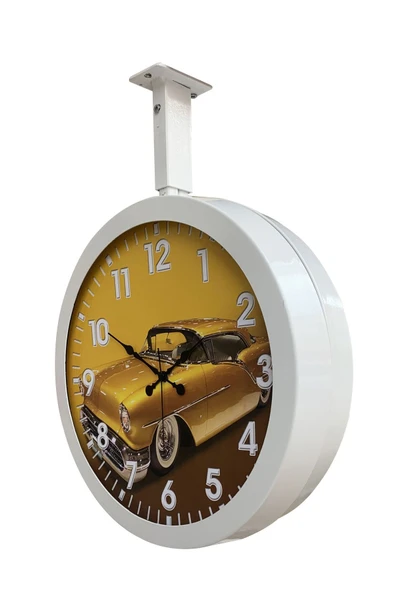 Kasva Concept Hediyelik 36 Cm Beyaz Metal Araba Galeri Istasyon Tavan Saati