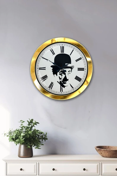 Kasva Concept Hediyelik 36 Cm Gold Metal Çarli Çaplin Duvar Saati - 2