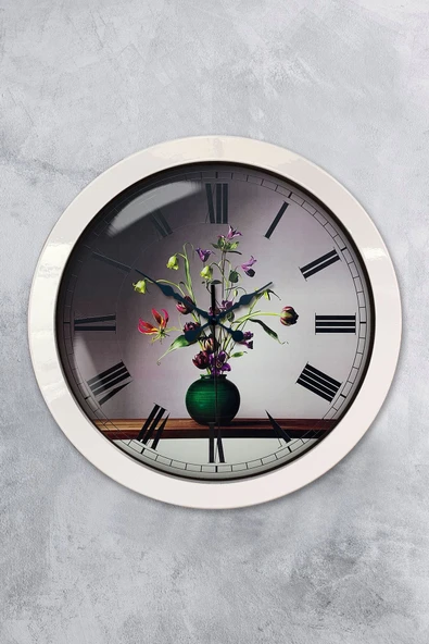 Kasva Concept Hediyelik 36 Cm Beyaz Metal Çiçek Duvar Saati