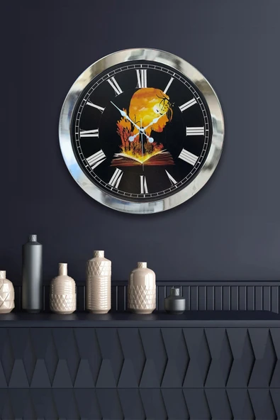 Kasva Concept Hediyelik 36 Cm Krom Metal Kitap - Insan Duvar Saati - 2