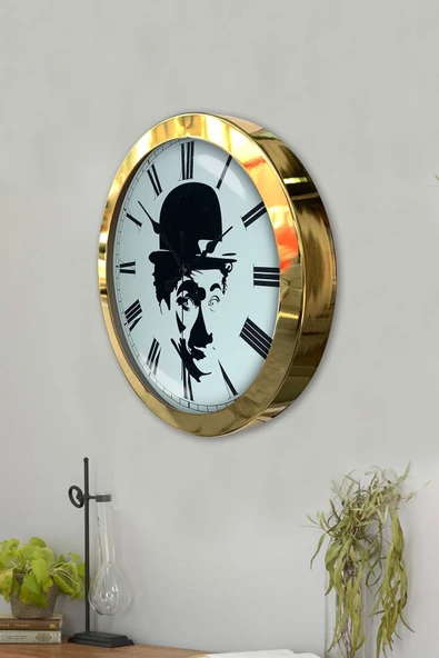 Kasva Concept Hediyelik 36 Cm Gold Metal Çarli Çaplin Duvar Saati - 3
