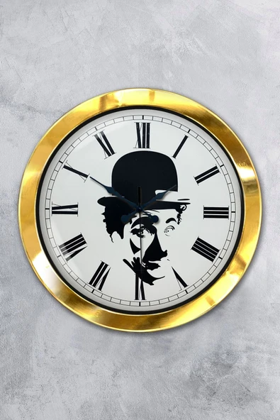 Kasva Concept Hediyelik 36 Cm Gold Metal Çarli Çaplin Duvar Saati - 1