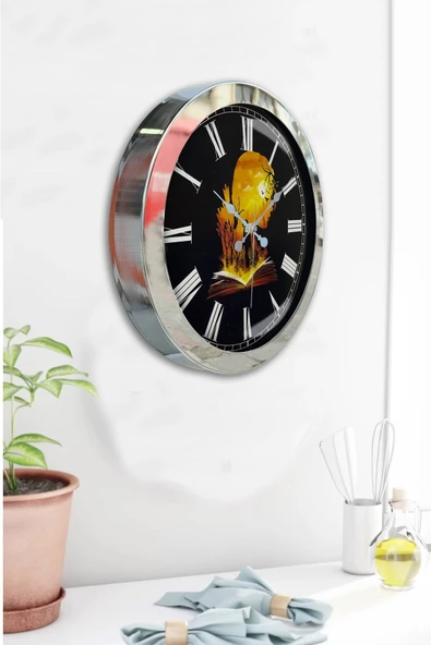 Kasva Concept Hediyelik 36 Cm Krom Metal Kitap - Insan Duvar Saati - 4