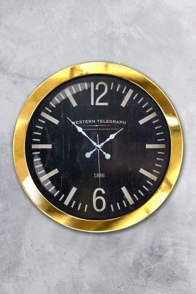 Kasva Concept Hediyelik 36 Cm Gold Metal Telegraph Duvar Saati
