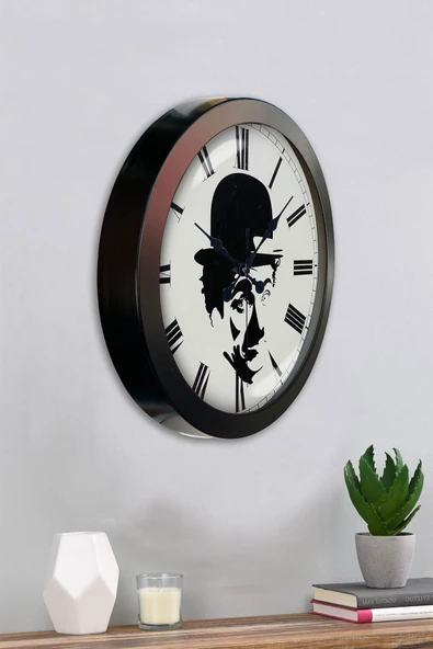 Kasva Concept Hediyelik 36 Cm Siyah Metal Çarli Çaplin Duvar Saati - 4