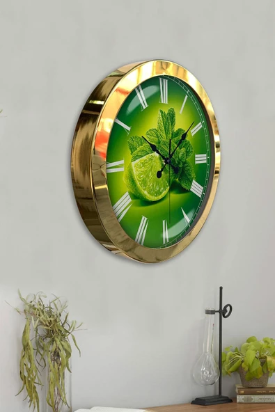 Kasva Concept Hediyelik 36 Cm Gold Metal Limon Temalı Mutfak Duvar Saati - 4