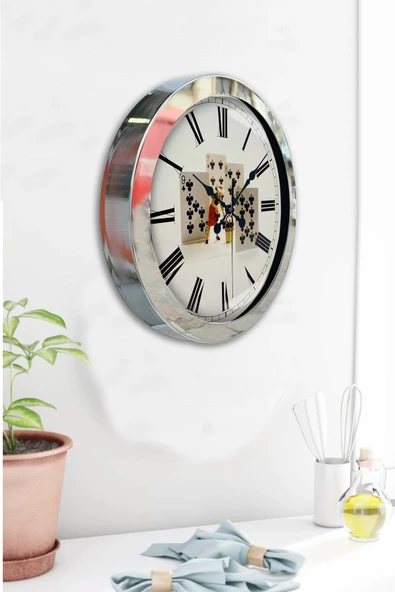 Kasva Concept Hediyelik 36 Cm Krom Metal Iskambil Duvar Saati - 4