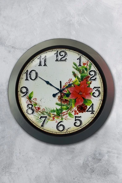 Kasva Concept Hediyelik 36 Cm Siyah Metal Çiçek Duvar Saati