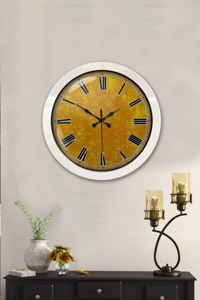 Kasva Concept Hediyelik 36 Cm Beyaz Metal Yellow Duvar Saati - 2
