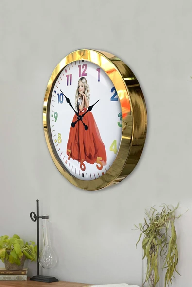 Kasva Concept Hediyelik 36 Cm Gold Metal Genç Kız Duvar Saati - 3
