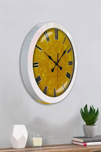 Kasva Concept Hediyelik 36 Cm Beyaz Metal Yellow Duvar Saati - 4