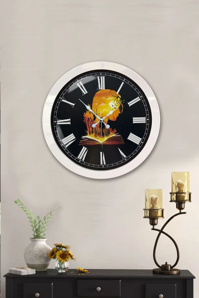 Kasva Concept Hediyelik 36 Cm Beyaz Metal Kitap - Insan Duvar Saati - 2
