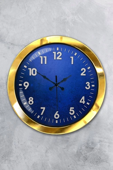 Kasva Concept Hediyelik 36 Cm Gold Metal Mavi Duvar Saati
