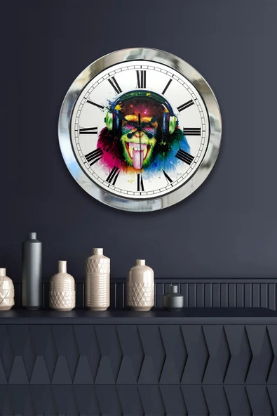 Kasva Concept Hediyelik 36 Cm Krom Metal Maymun Duvar Saati - 2