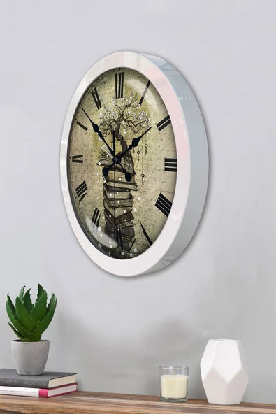 Kasva Concept Hediyelik 36 Cm Beyaz Metal Kitap Duvar Saati - 3