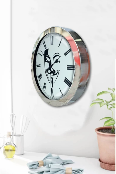 Kasva Concept Hediyelik 36 Cm Krom Metal Maske Duvar Saati - 3