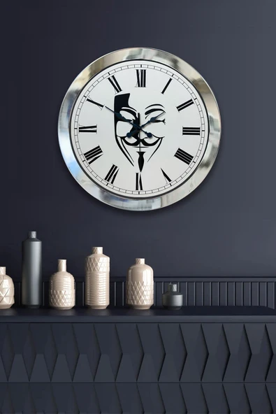 Kasva Concept Hediyelik 36 Cm Krom Metal Maske Duvar Saati - 2