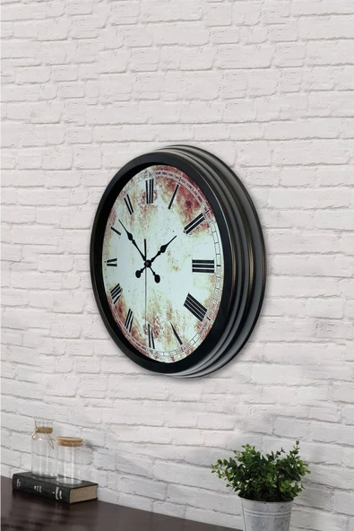 Kasva Concept Hediyelik 40 Cm Siyah Metal Eskitme Duvar Saati - 3