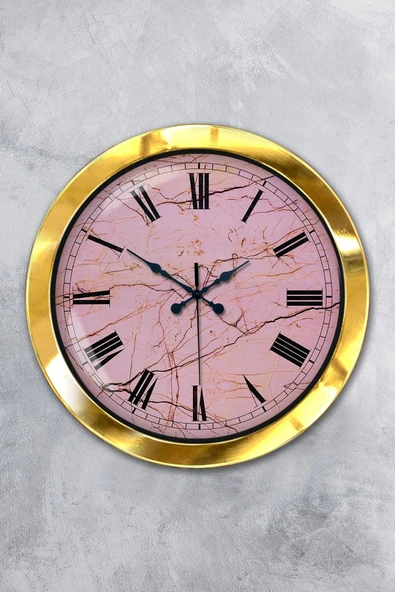 Kasva Concept Hediyelik 36 Cm Gold Metal Pink Duvar Saati