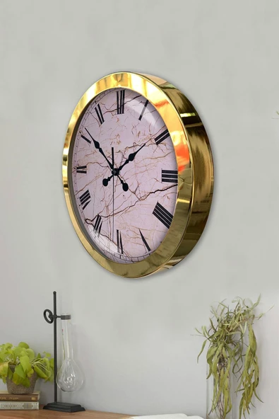 Kasva Concept Hediyelik 36 Cm Gold Metal Pink Duvar Saati - 3