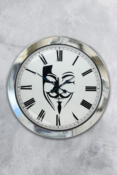 Kasva Concept Hediyelik 36 Cm Krom Metal Maske Duvar Saati - 1