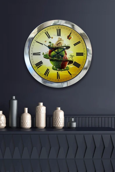 Kasva Concept Hediyelik 36 Cm Krom Metal Naturel Duvar Saati - 2