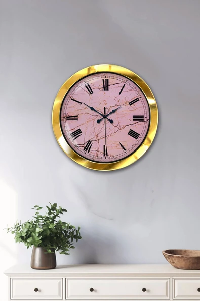 Kasva Concept Hediyelik 36 Cm Gold Metal Pink Duvar Saati - 2