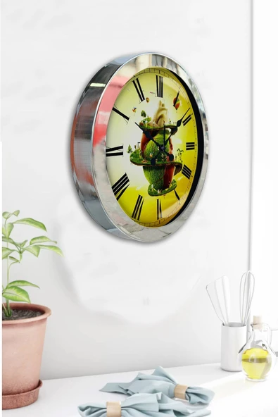 Kasva Concept Hediyelik 36 Cm Krom Metal Naturel Duvar Saati - 4