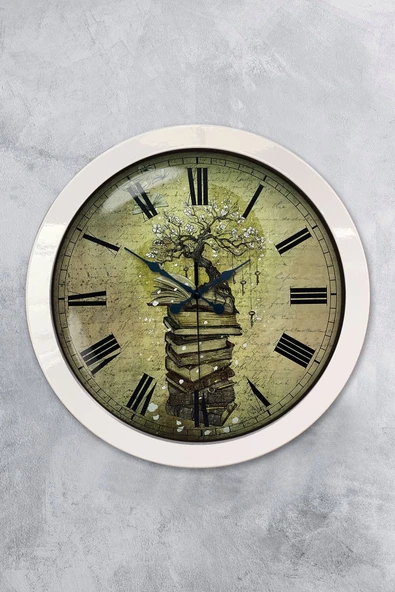 Kasva Concept Hediyelik 36 Cm Beyaz Metal Kitap Duvar Saati - 1
