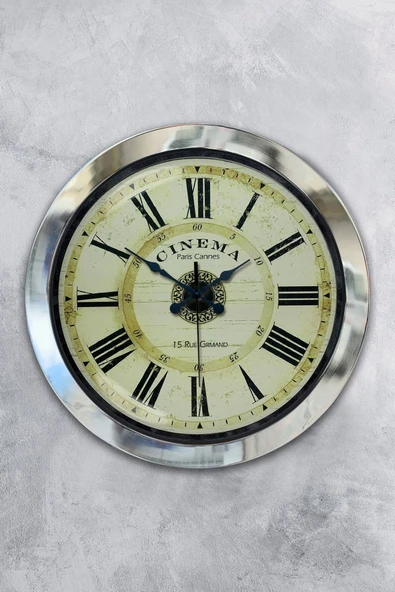 Kasva Concept Hediyelik 36 Cm Krom Metal Cinema Duvar Saati