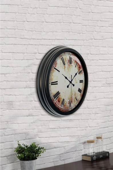 Kasva Concept Hediyelik 40 Cm Siyah Metal Eskitme Duvar Saati - 4