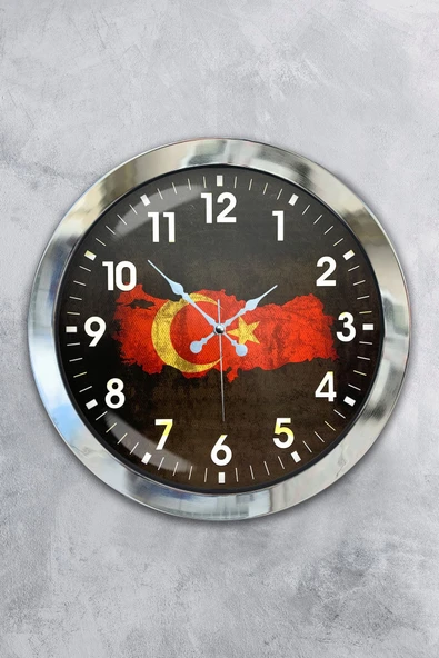 Kasva Concept Hediyelik 36 Cm Krom Metal Türkiye Duvar Saati