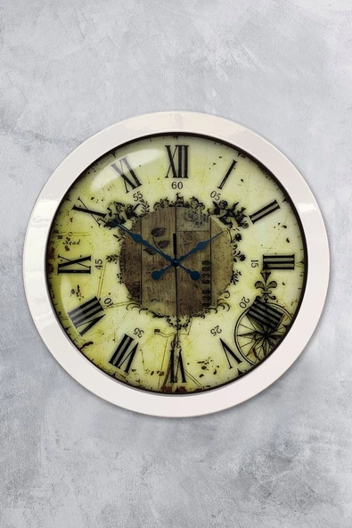 Kasva Concept Hediyelik 36 Cm Beyaz Metal Eskitme Duvar Saati