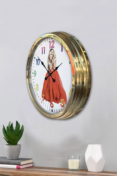 Kasva Concept Hediyelik 40 Cm Gold Metal Genç Kız Duvar Saati - 3