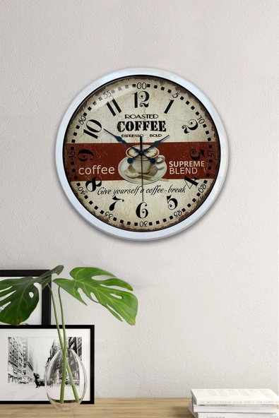 Kasva Concept Hediyelik 40 Cm Beyaz Metal Espresso Duvar Saati - 2