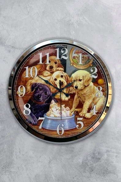 Kasva Concept Hediyelik 40 Cm Krom Metal Dogs Duvar Saati