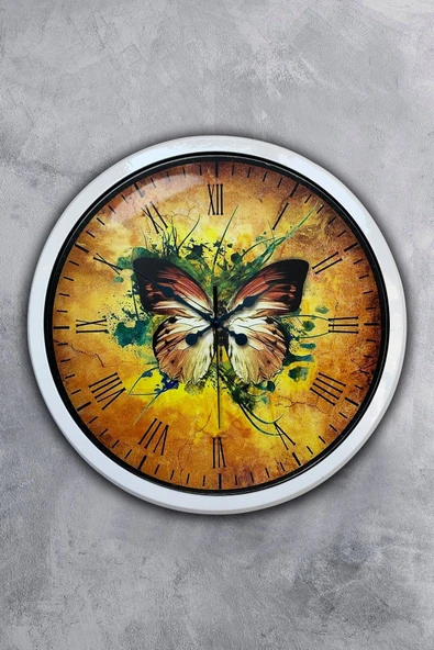 Kasva Concept Hediyelik 40 Cm Beyaz Metal Kelebek Duvar Saati