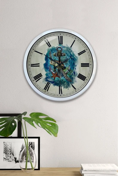 Kasva Concept Hediyelik 40 Cm Beyaz Metal Deniz Duvar Saati - 4