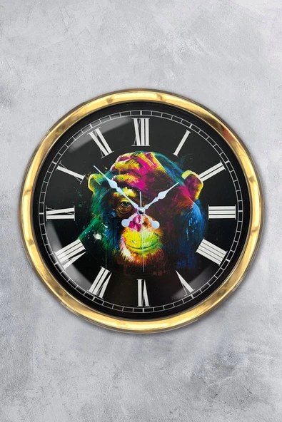 Kasva Concept Hediyelik 40 Cm Gold Metal Maymun Duvar Saati
