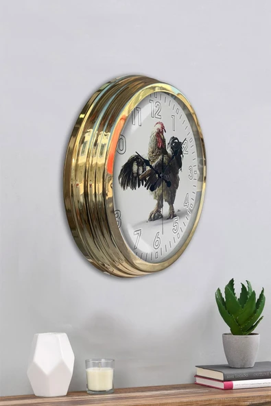 Kasva Concept Hediyelik 40 Cm Gold Metal Horoz Duvar Saati - 4