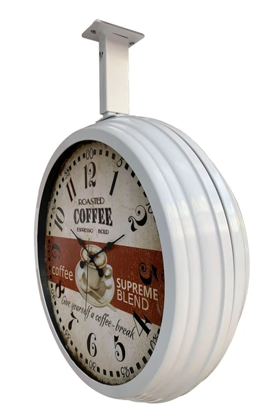 Kasva Concept Hediyelik 40 Cm Beyaz Metal Espresso Istasyon Tavan Saati