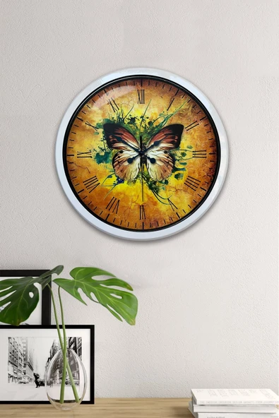 Kasva Concept Hediyelik 40 Cm Beyaz Metal Kelebek Duvar Saati - 2