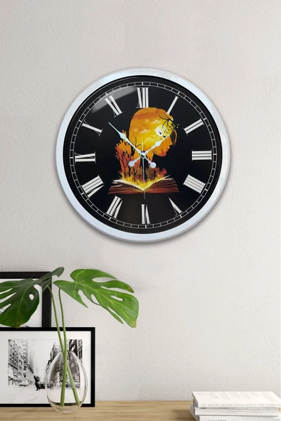 Kasva Concept Hediyelik 40 Cm Beyaz Metal Kitap - Insan Duvar Saati - 2
