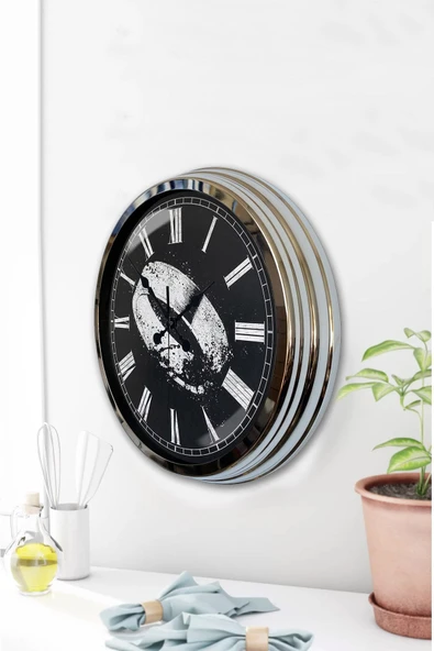 Kasva Concept Hediyelik 40 Cm Krom Metal Yüzük Duvar Saati - 3
