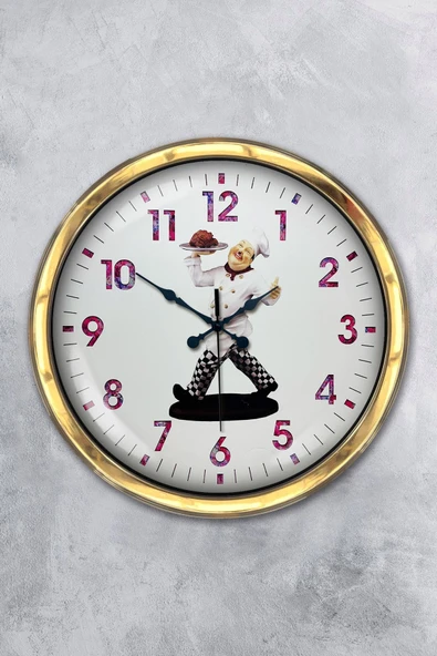 Kasva Concept Hediyelik 40 Cm Gold Metal Mutfak Duvar Saati