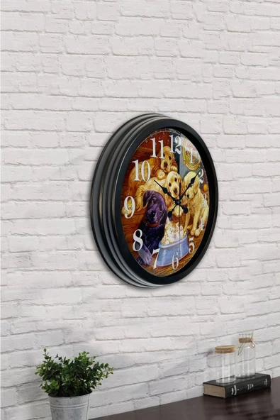Kasva Concept Hediyelik 40 Cm Siyah Metal Dogs Duvar Saati - 2